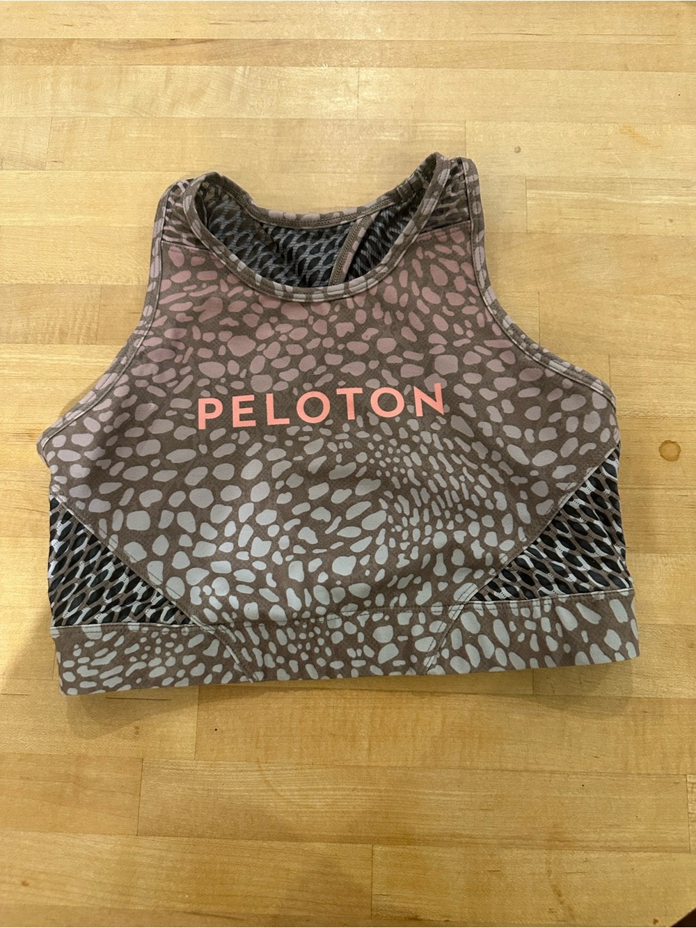 Peloton Gray and Pink Pebble Print High-Neck Sports Bra